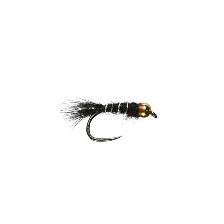 Beaded Gold Ribbed Hares Ear Black Barbless - 1